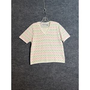 Vintage Alfred Dunner Womens Knit Top Size PL Pink Green Retro Cottage Granny
